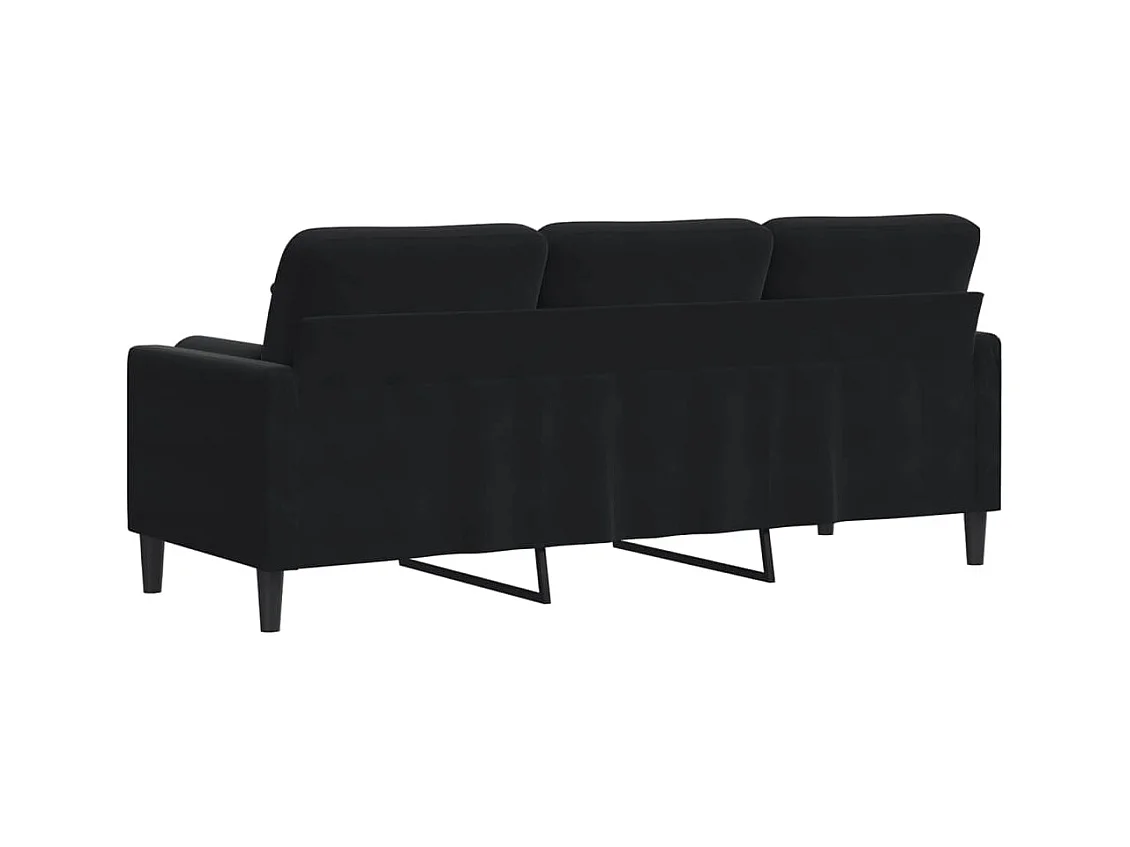 Sofá de 3 plazas con cojines decorativos de terciopelo negro de 180 cm.