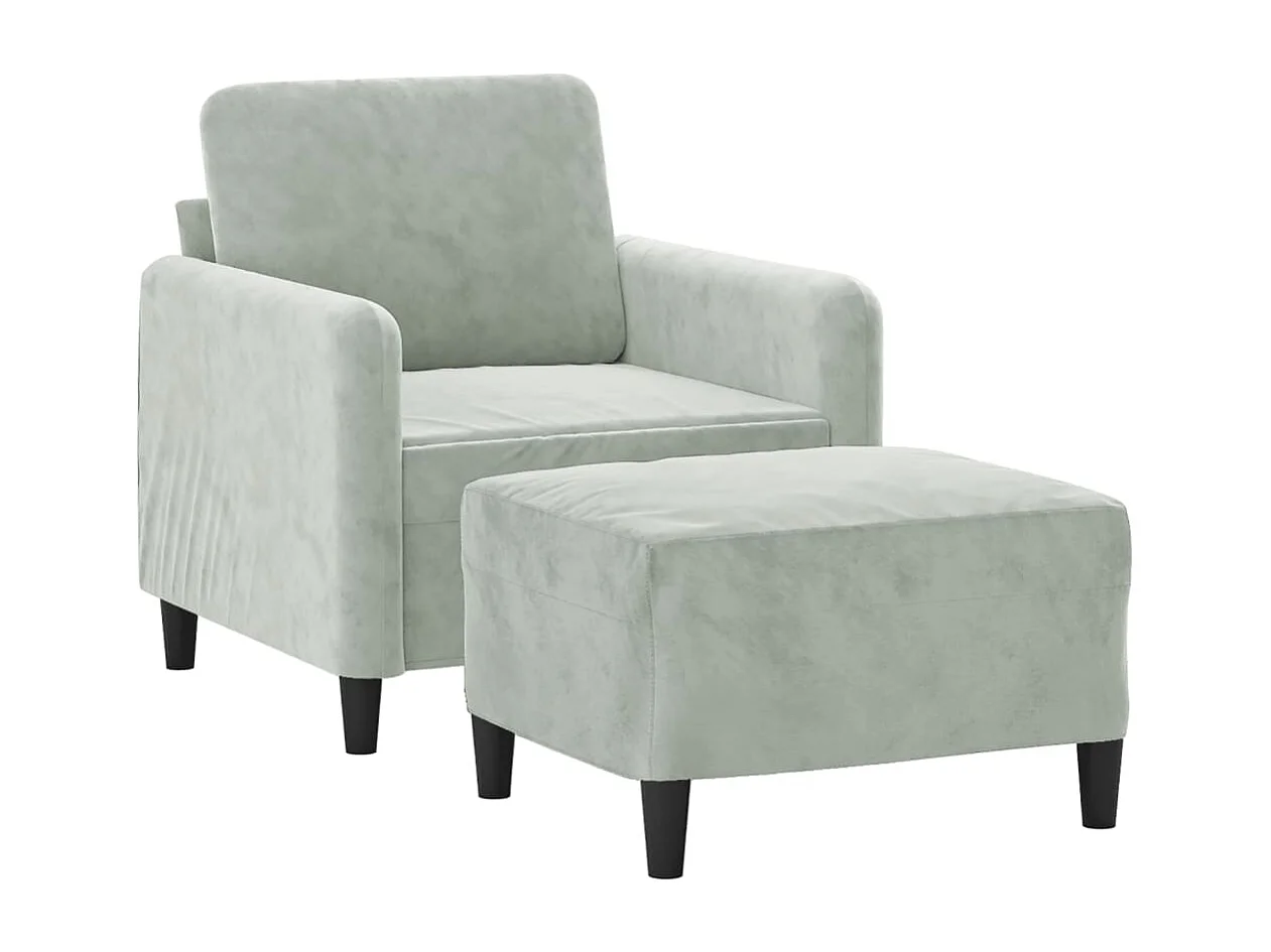 Sillón con reposapiés Gris claro 60 cm Terciopelo