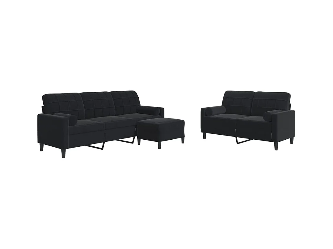 Conjunto de sofá de 3 piezas con cojines y almohadones de terciopelo negro