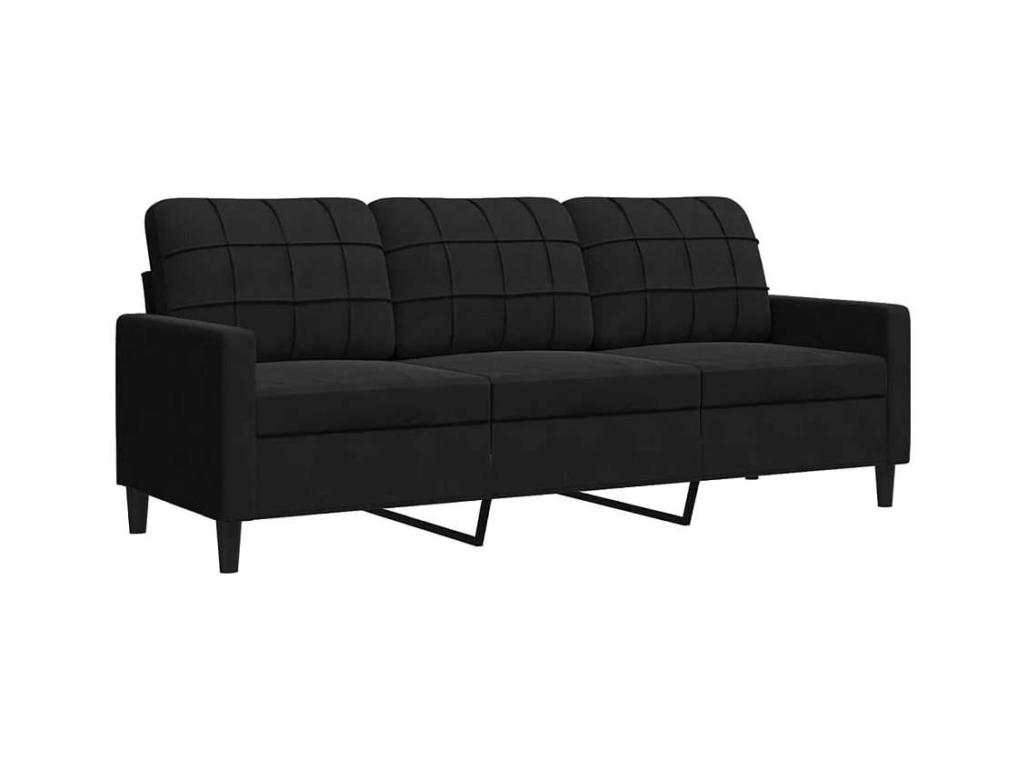Conjunto de sofá de 3 piezas con cojines y almohadones de terciopelo negro