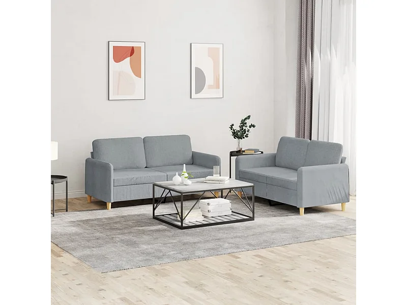 Ensemble de canapés 2 pcs avec coussins Gris clair Tissu
