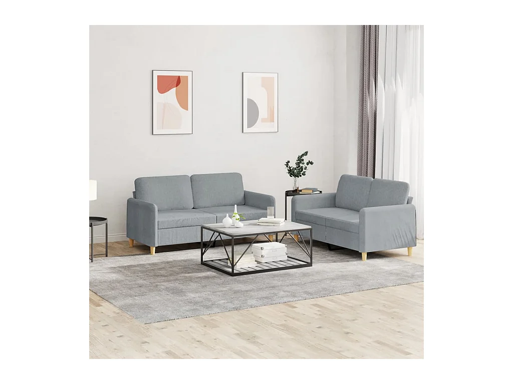 Ensemble de canapés 2 pcs avec coussins Gris clair Tissu