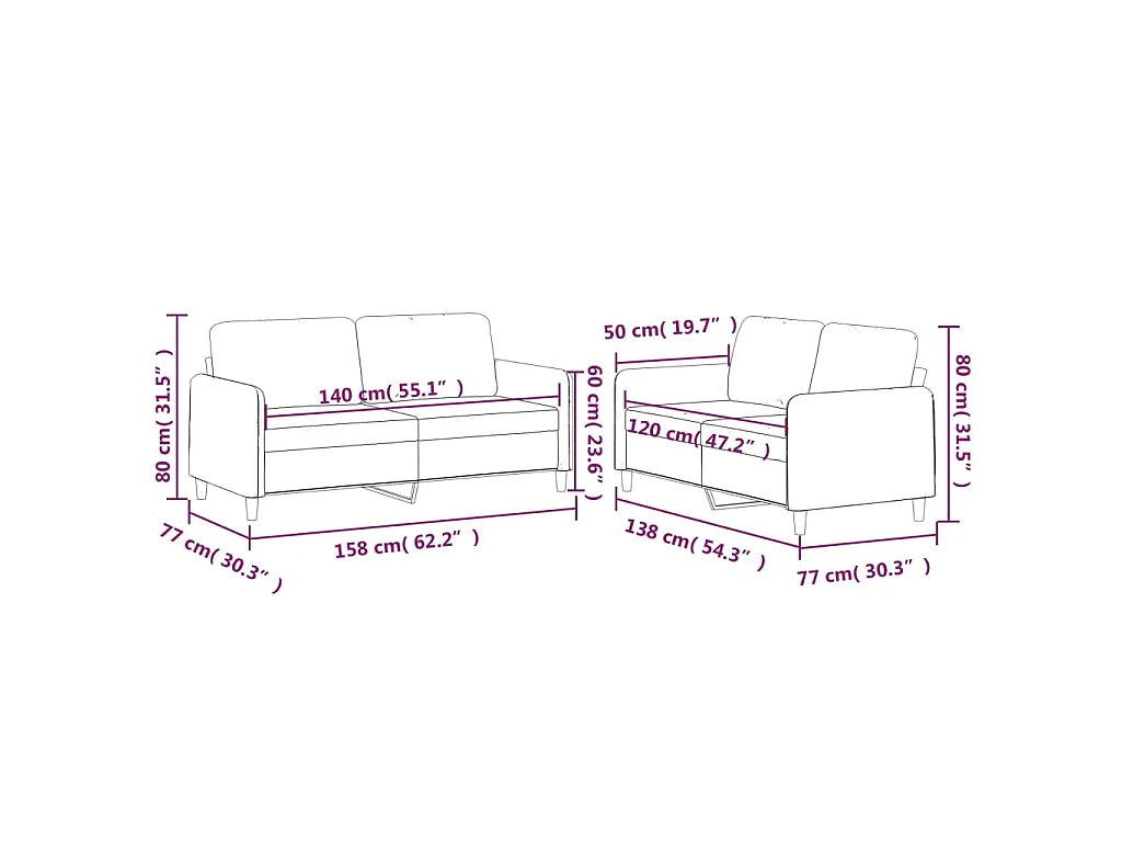 Ensemble de canapés 2 pcs avec coussins Gris clair Tissu