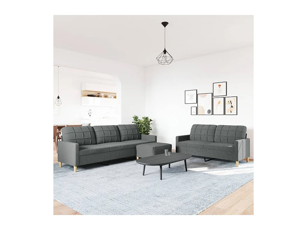 Conjunto de sofá de 3 piezas con reposapiés de tela gris oscuro