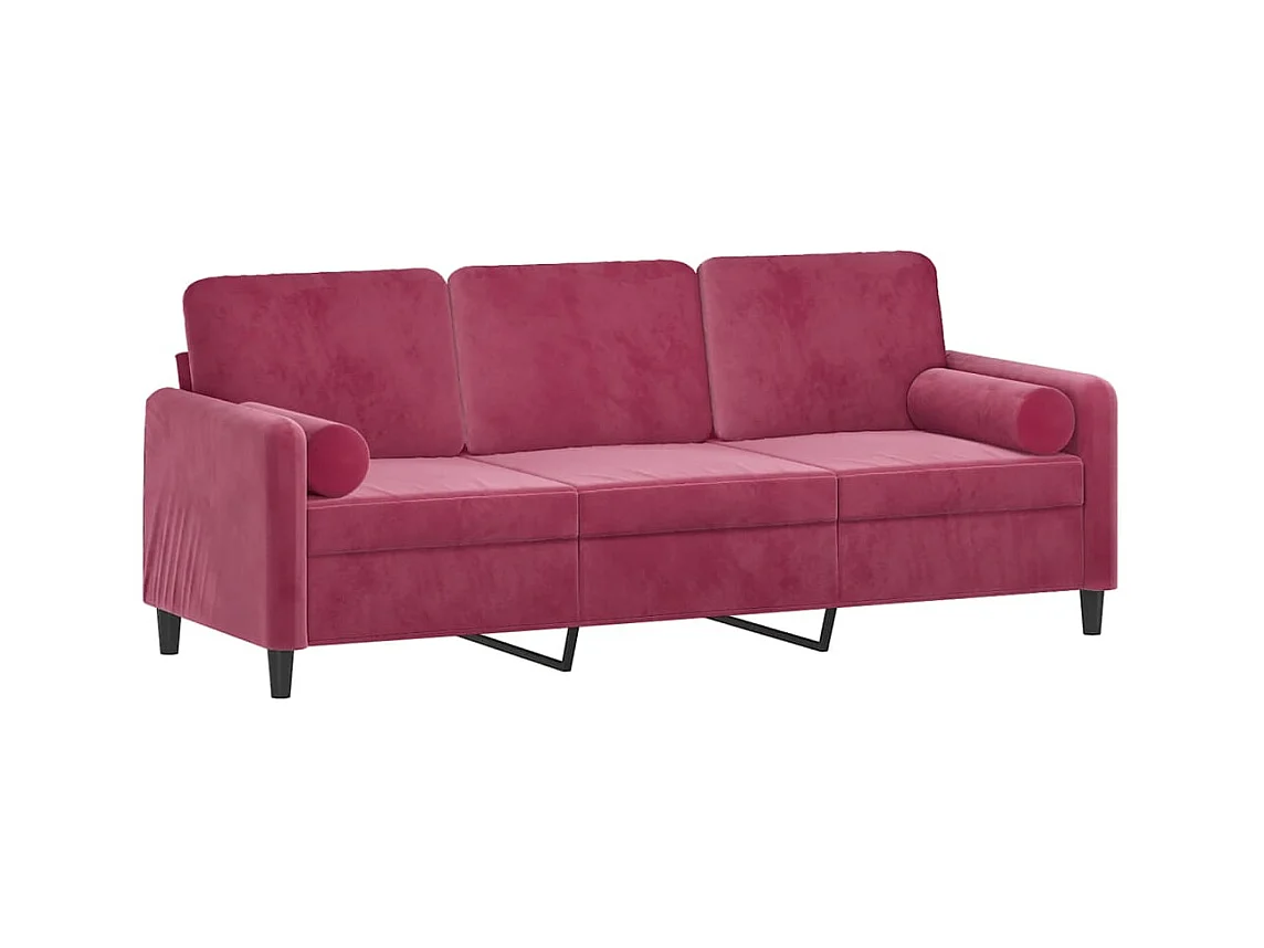 Divano 3 posti con cuscini bordeaux 180 cm velluto