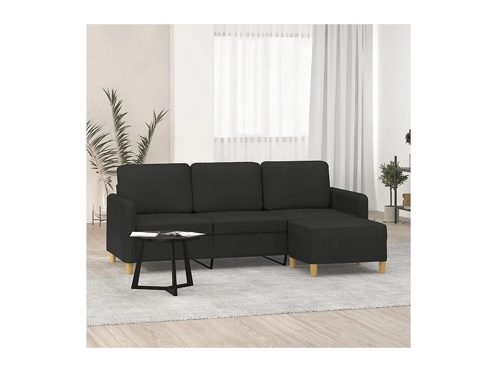 Sofá 3 plazas con reposapiés Negro 180 cm Tela