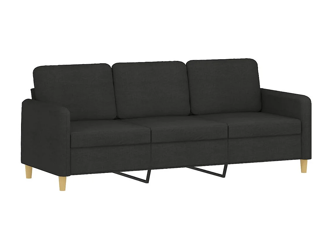 Divano 3 posti con poggiapiedi Nero 180 cm Tessuto