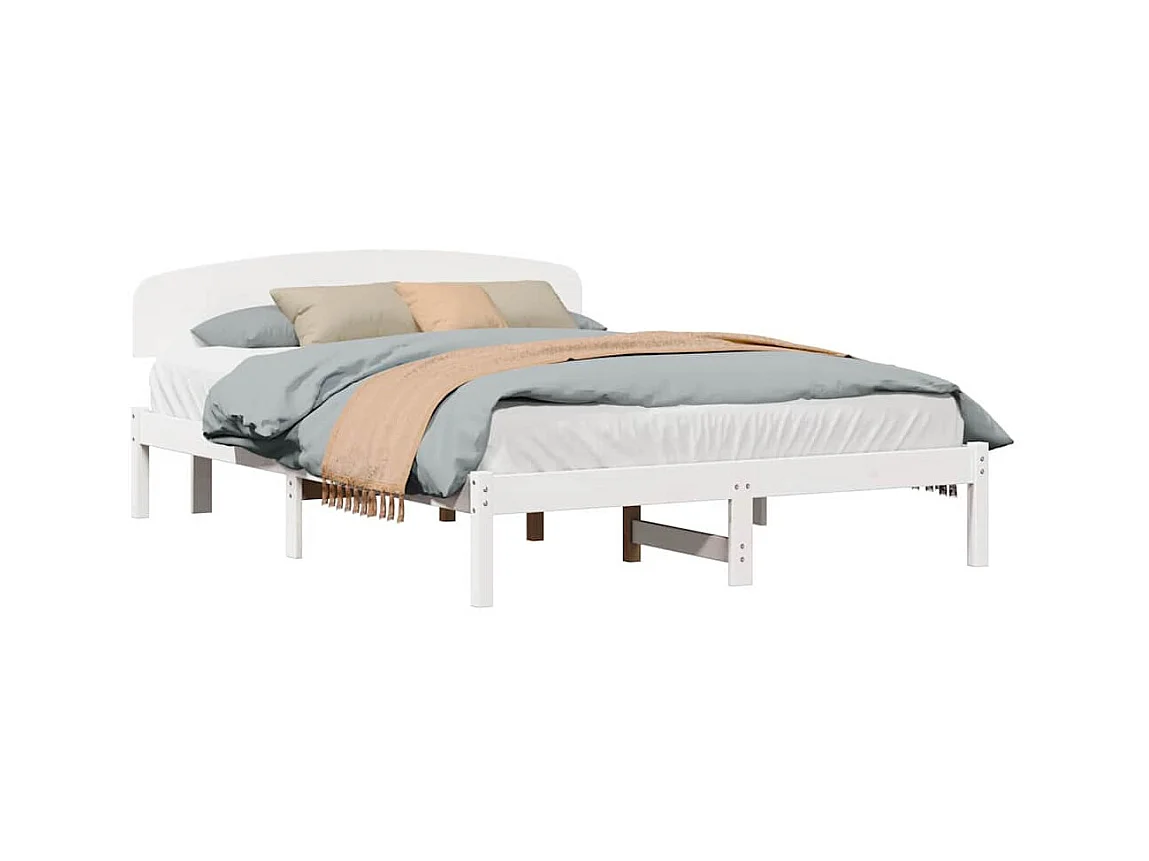 Wit bedframe 140 x 200 cm Massief grenenhout