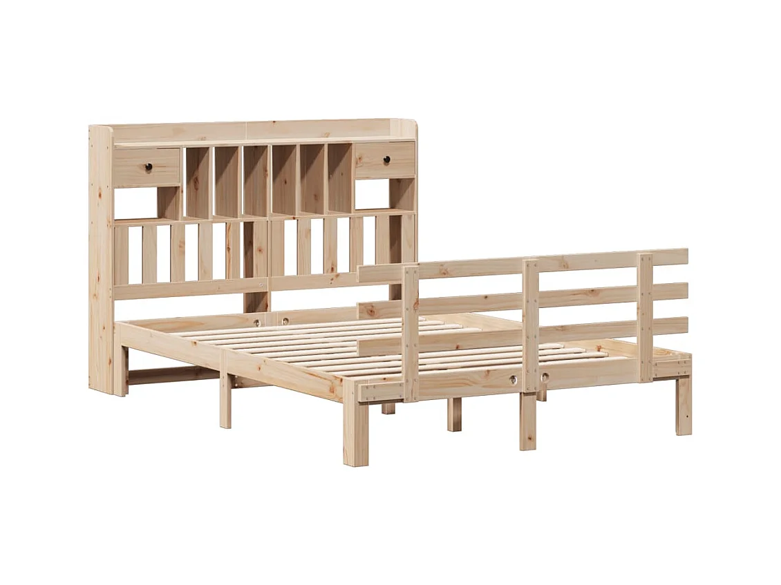 Lit bibliothèque sans matelas 140x190 cm bois de pin massif