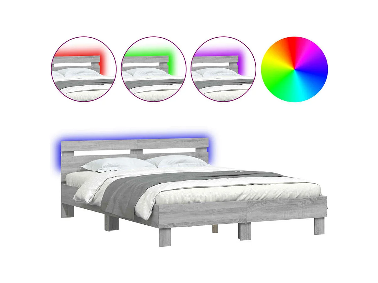 Struttura letto con LED senza materasso Sonoma grigio 150x200 cm