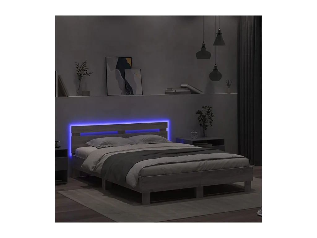 Struttura letto con LED senza materasso Sonoma grigio 150x200 cm