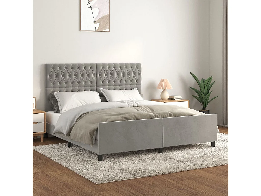 Cadre de lit sans matelas gris clair velours