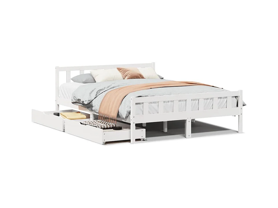 Struttura letto senza materasso bianco 160x200 cm in legno massello di pino