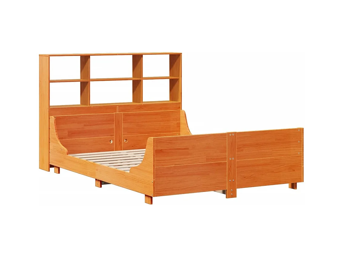 Lit bibliothèque sans matelas cire marron 140x190cm bois massif