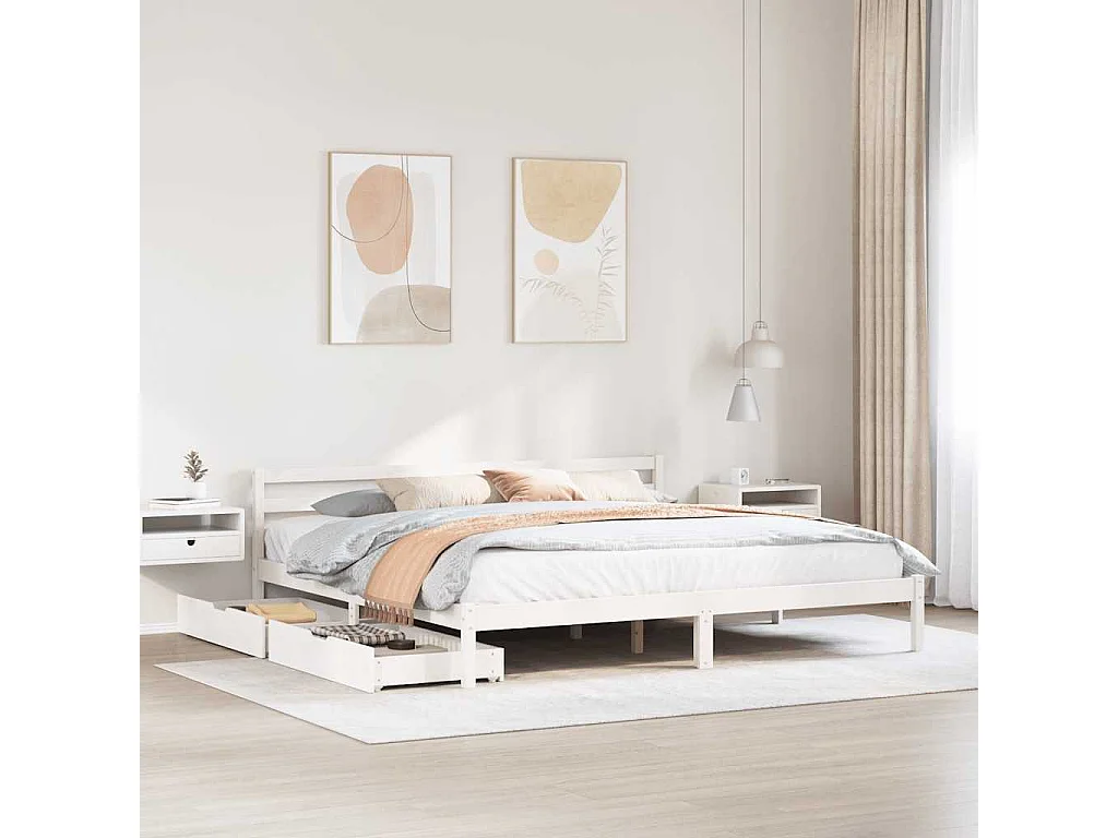 Struttura letto senza materasso bianco 200x200 cm in legno massello di pino