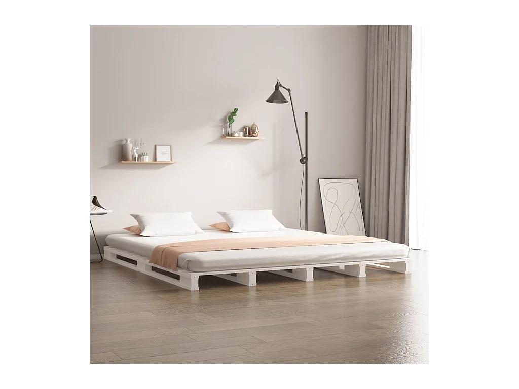 Wit palletbed 135x190 cm Massief grenenhout Tweepersoons