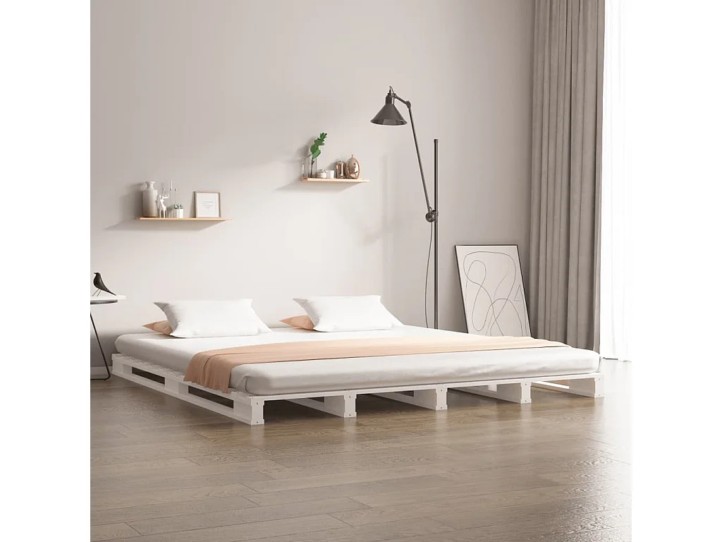 Letto pallet bianco 135x190 cm Legno di pino massello Matrimoniale