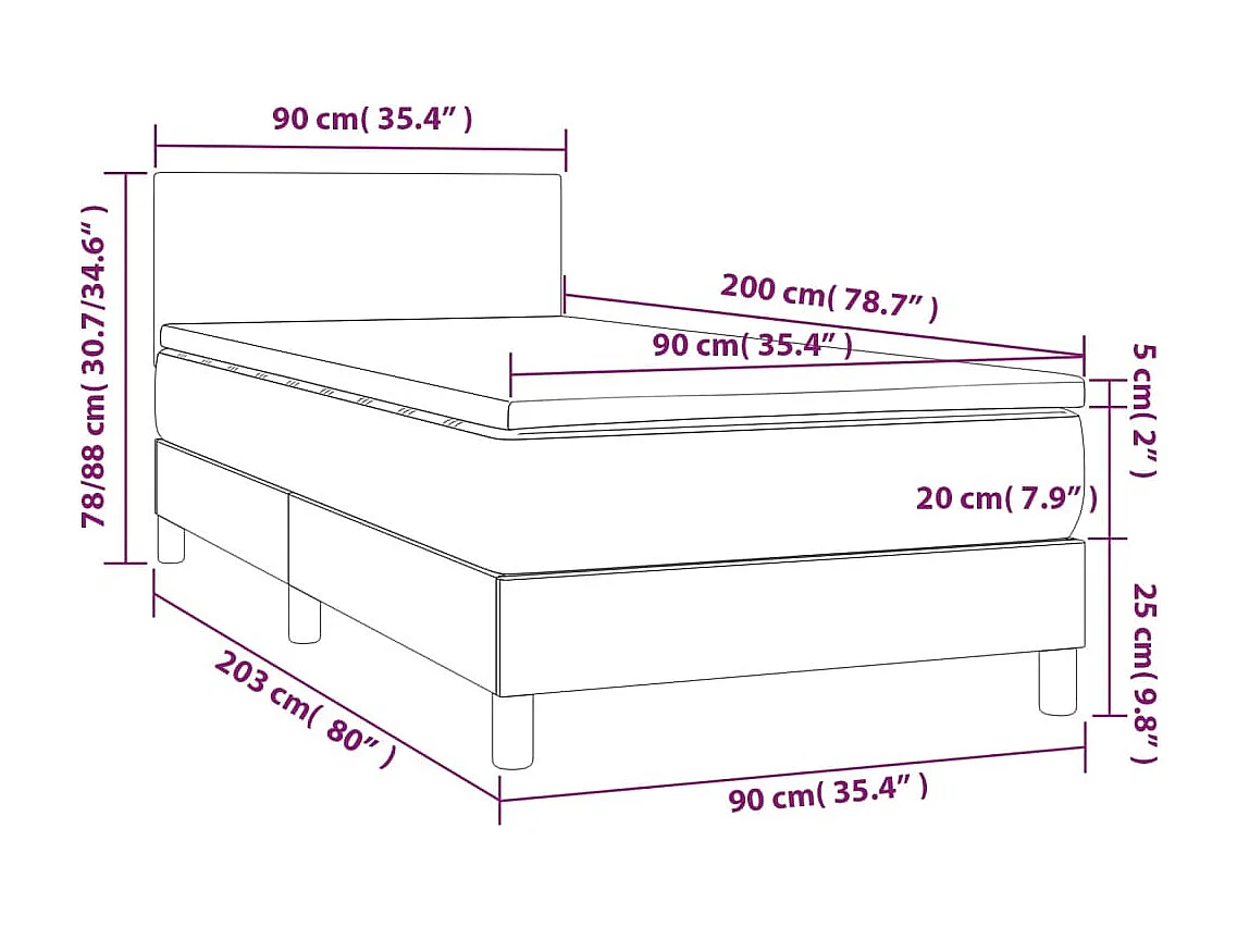 Lattenrost mit Matratze und LED Schwarz 90x200cm Stoff