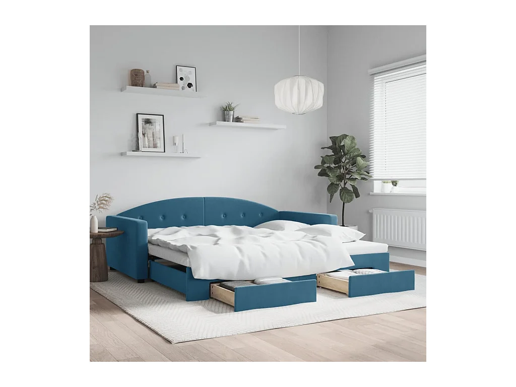 Dagbed met onderschuifbed en lades zonder matras blauw 100x200cm