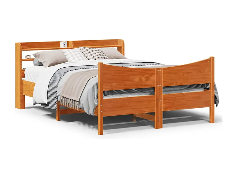 Estructura de cama y cabecero encerados color marrón 120x200 cm madera de pino