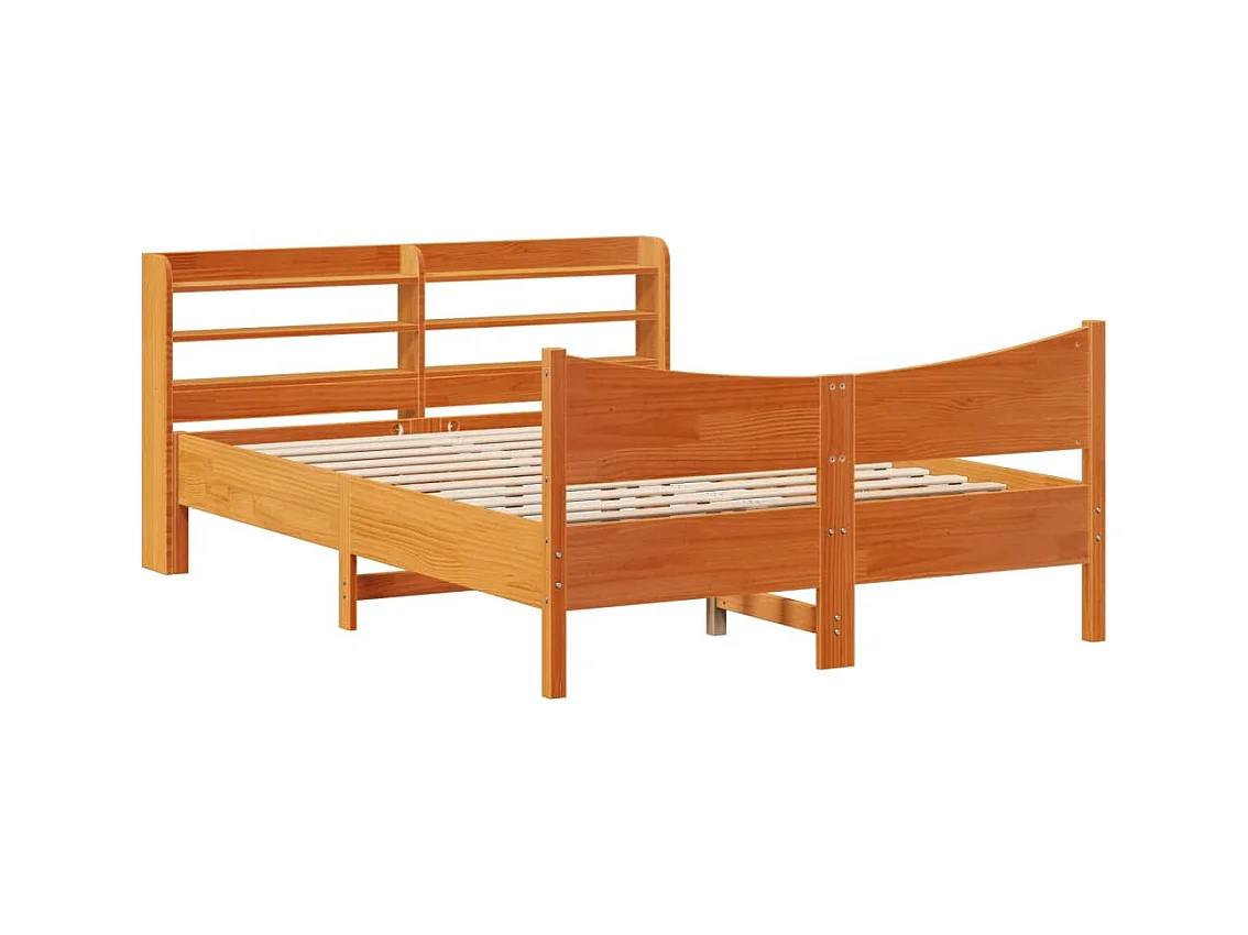 Estructura de cama y cabecero encerados color marrón 120x200 cm madera de pino
