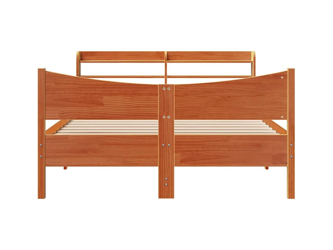 Estructura de cama y cabecero encerados color marrón 120x200 cm madera de pino