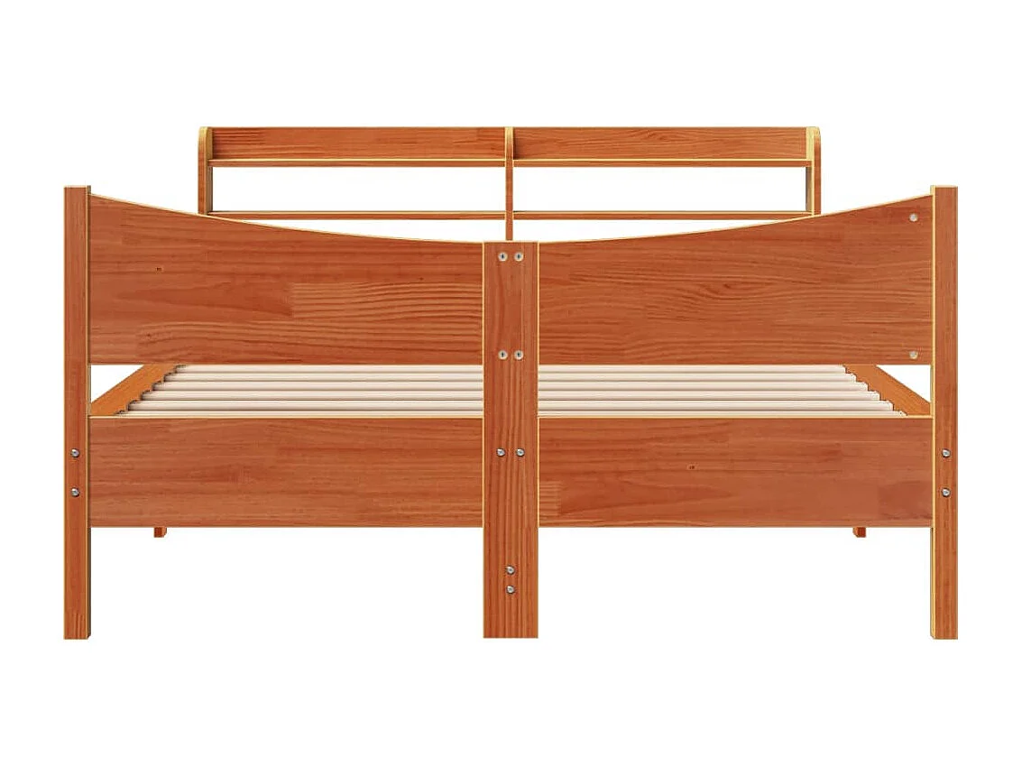 Estructura de cama y cabecero encerados color marrón 120x200 cm madera de pino
