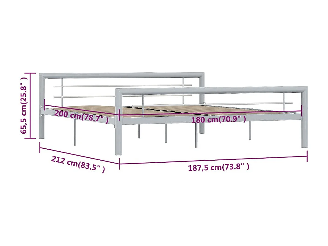 Bedframe zonder matras grijs en wit metaal 180x200 cm