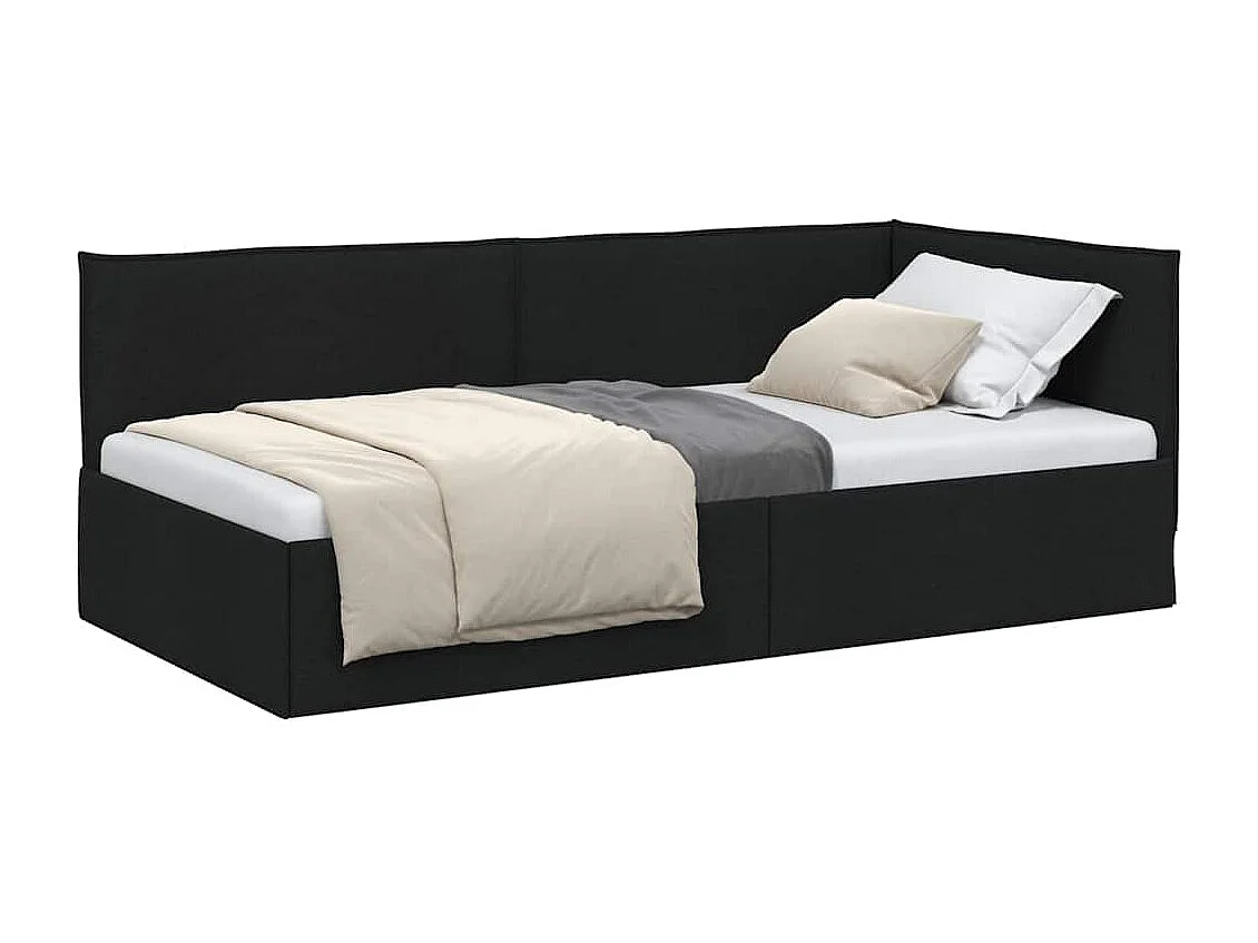 Cadre de lit d'angle avec tête de lit Noir 90 x 200 cm tissu