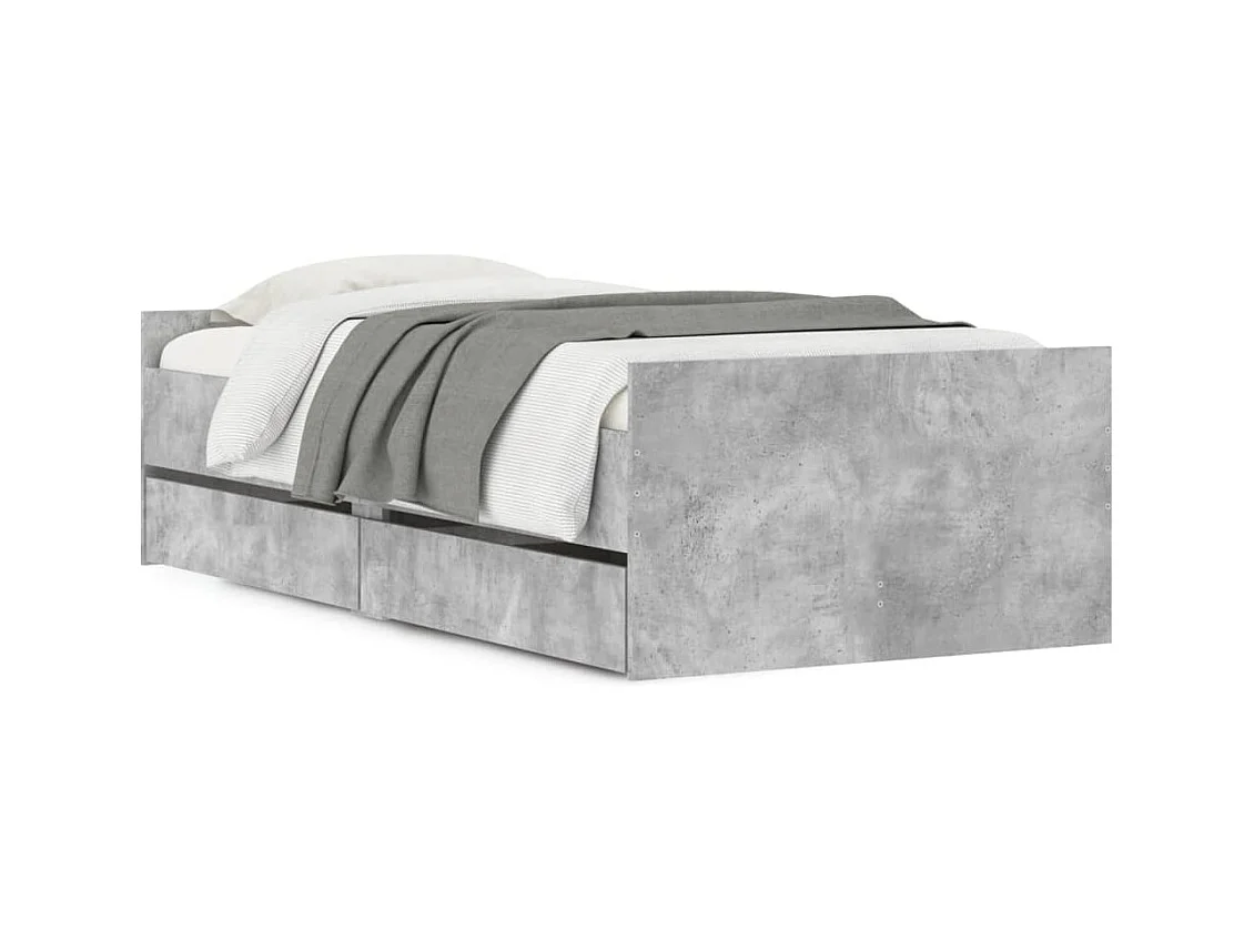 Bedframe met lades zonder matras betongrijs 90x200 cm