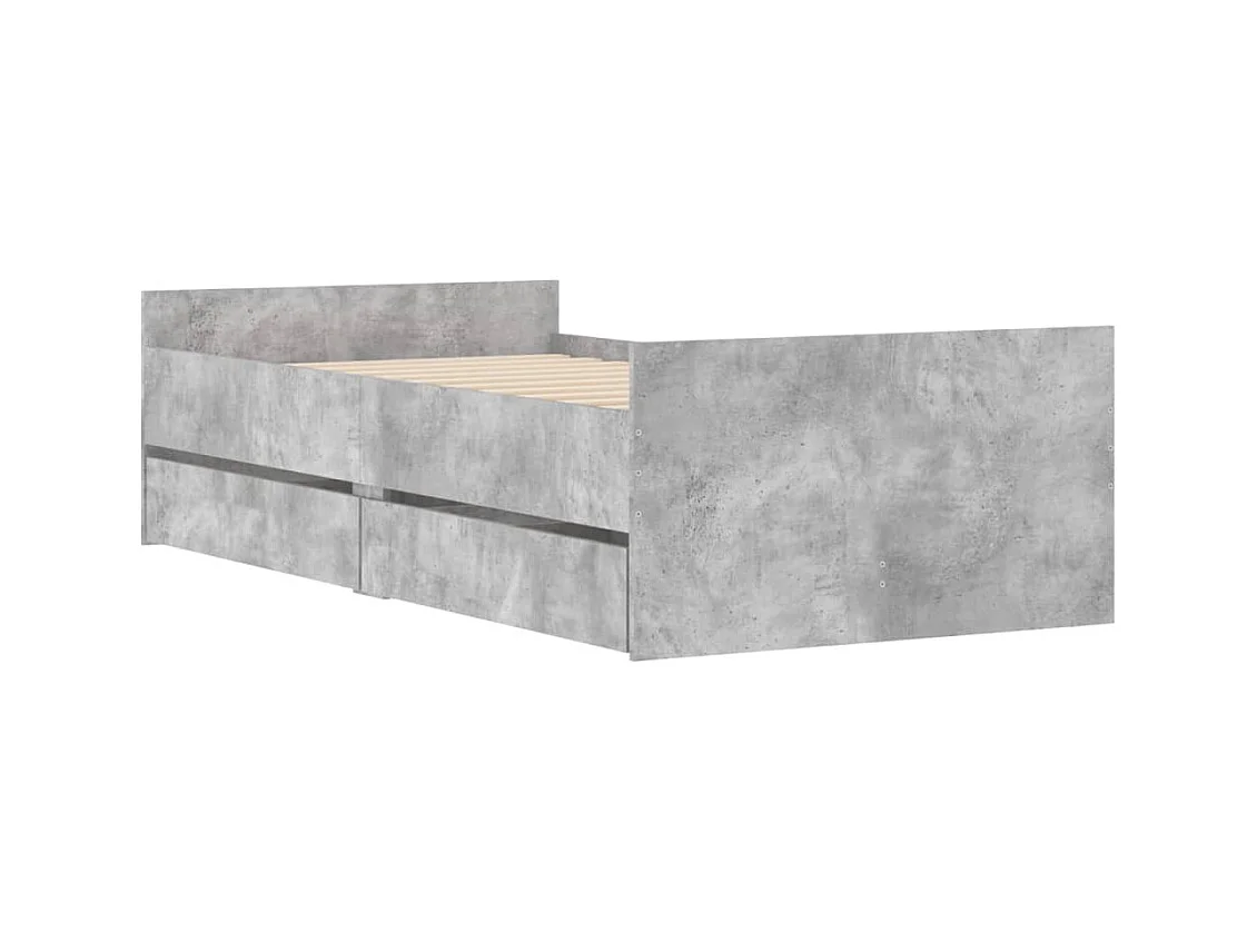 Bedframe met lades zonder matras betongrijs 90x200 cm