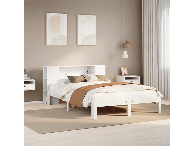 Cama librería blanca sin colchón 135x190 cm madera maciza de pino