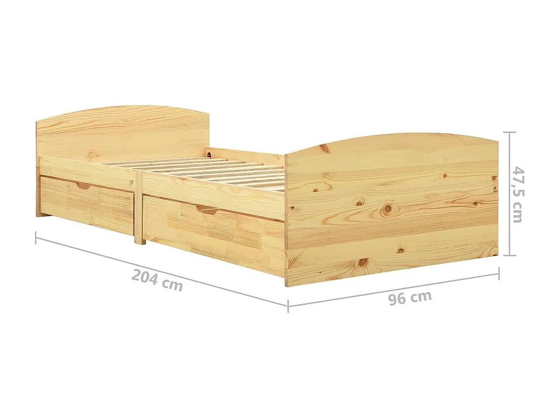 Cadre de lit avec 2 tiroirs bois de pin massif 90x200 cm