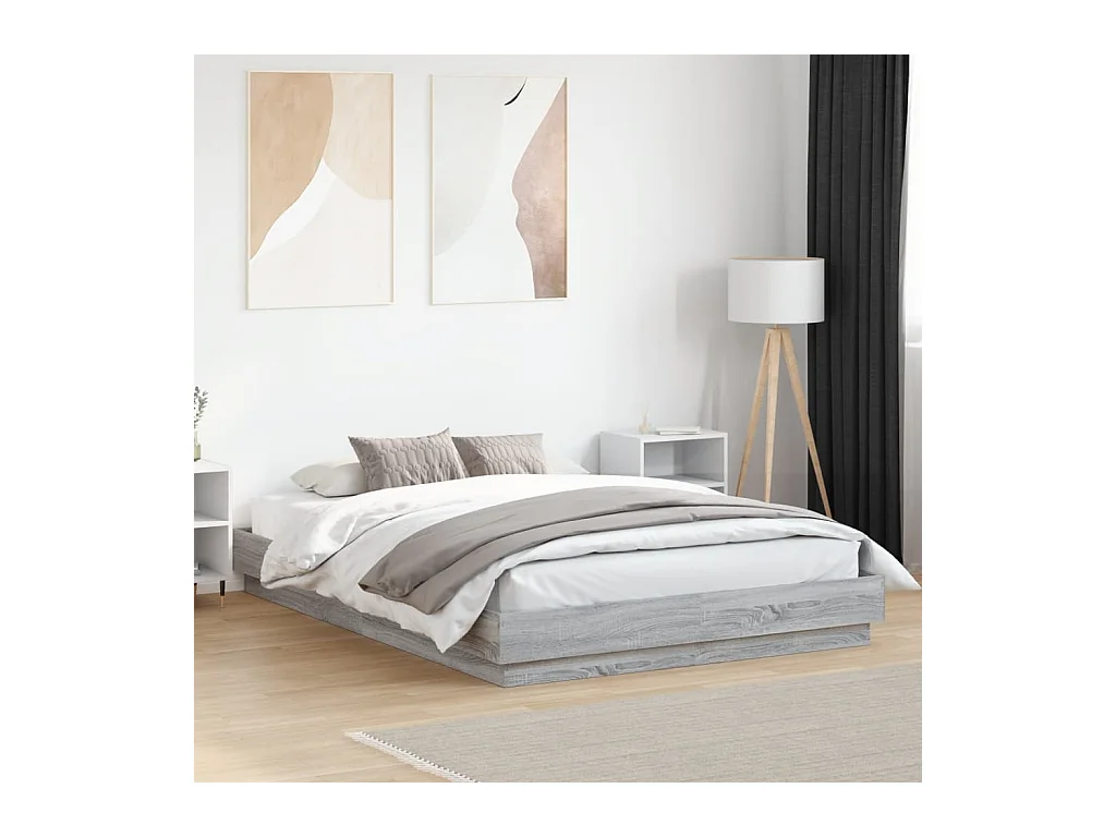 Bedframe met LED zonder matras Sonoma grijs 120x200 cm