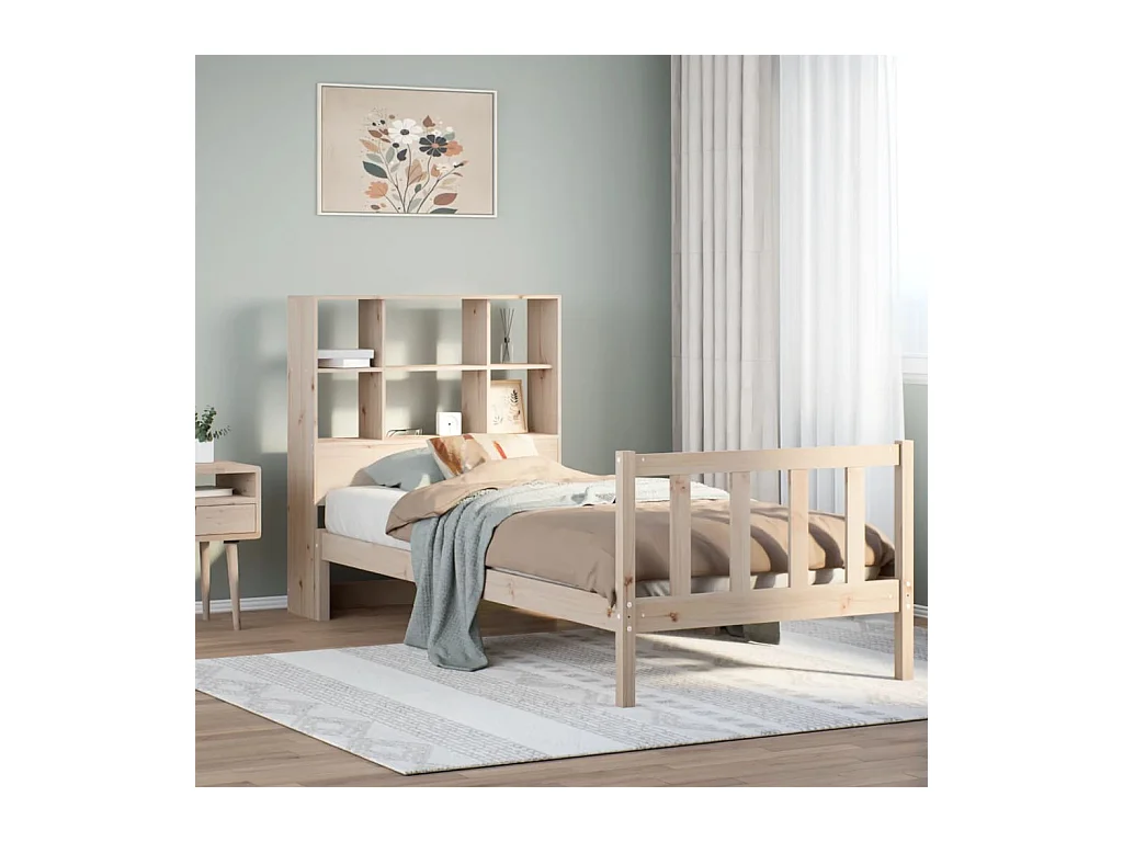 Lit bibliothèque sans matelas 90x200 cm bois de pin massif