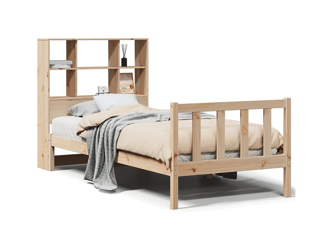 Lit bibliothèque sans matelas 90x200 cm bois de pin massif