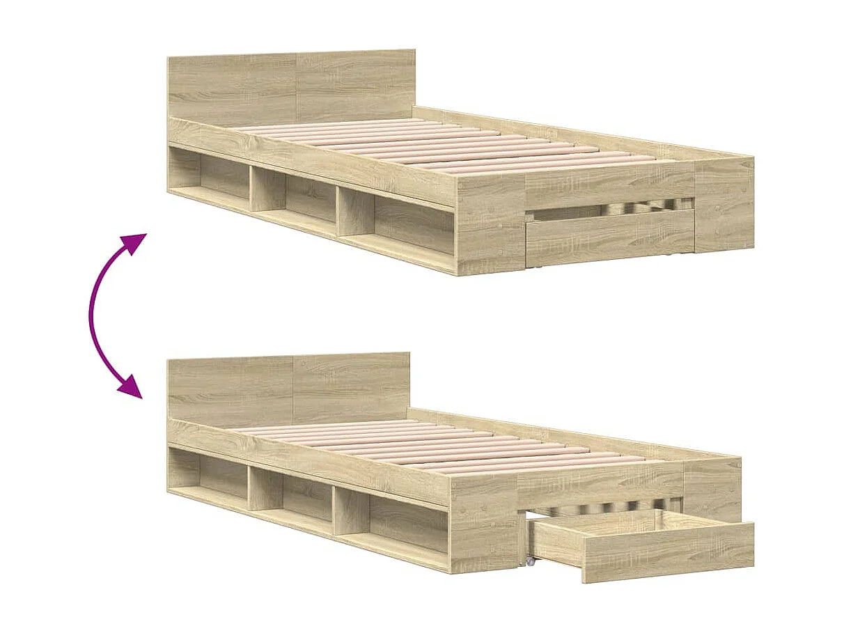 Bedframe met lade zonder matras sonoma eiken 75x190 cm