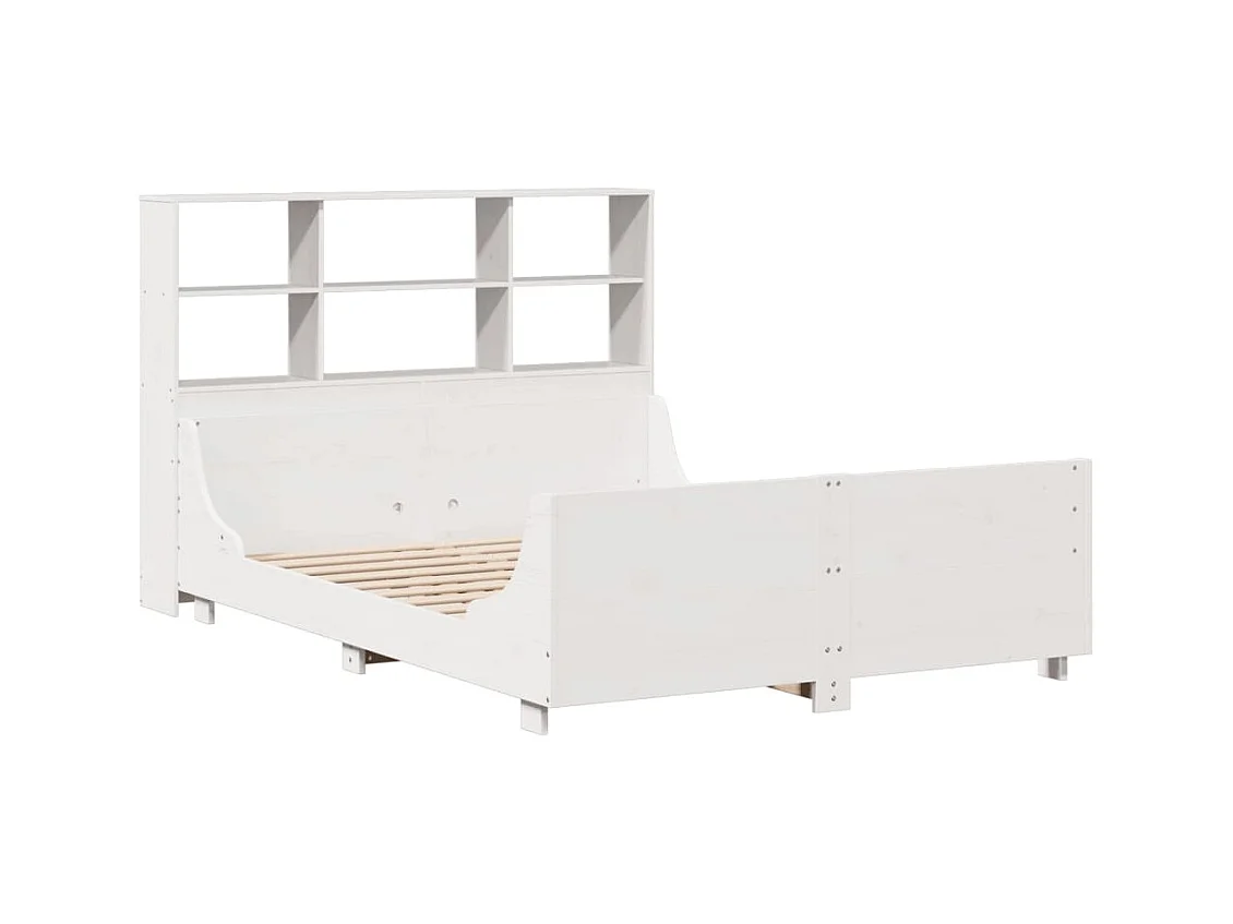 Lit bibliothèque sans matelas blanc 140x200 cm bois massif