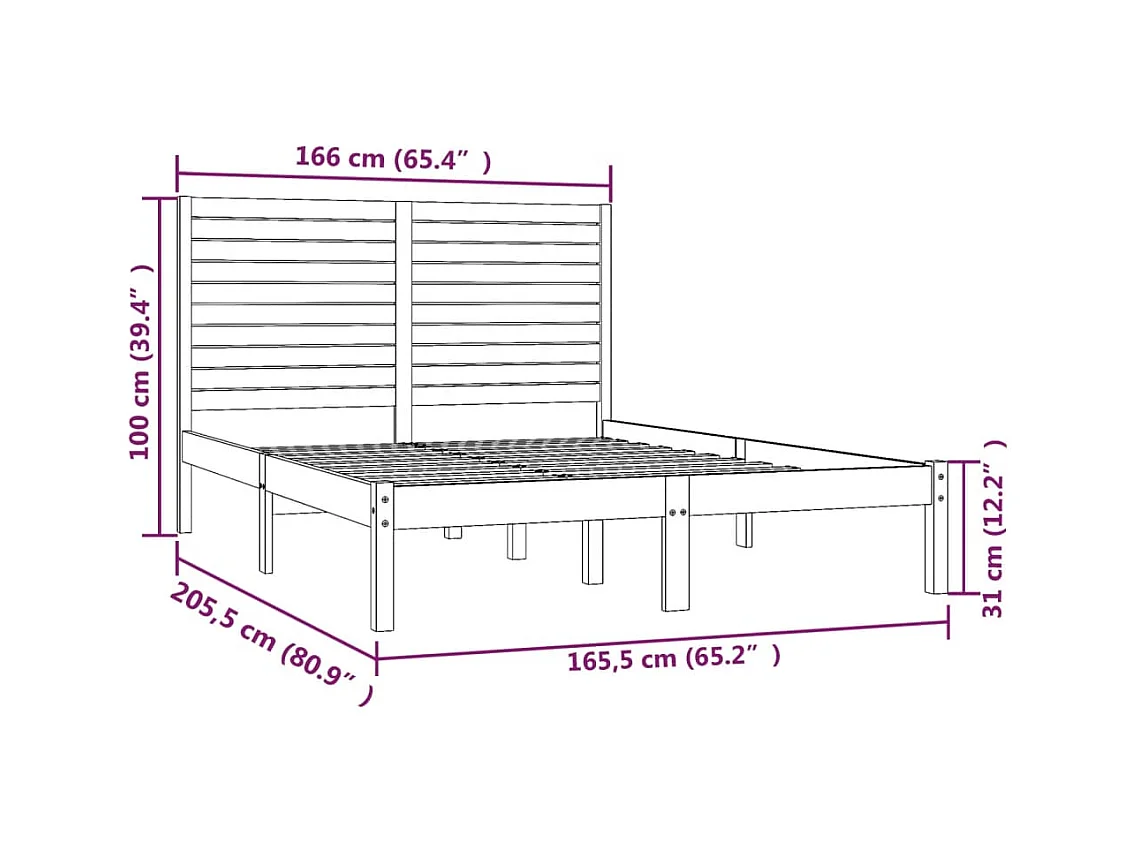 Cadre de lit sans matelas 160x200 cm bois massif