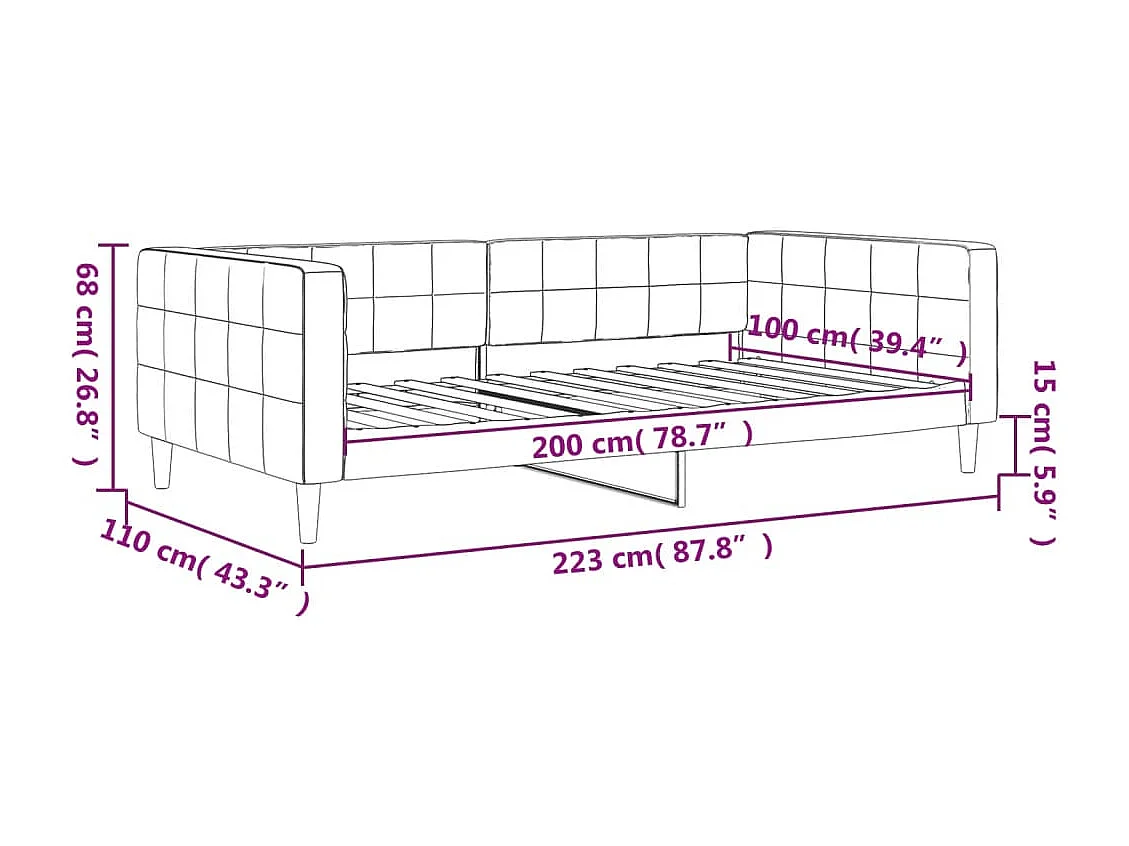 Divano letto senza materasso grigio scuro 100x200 cm velluto