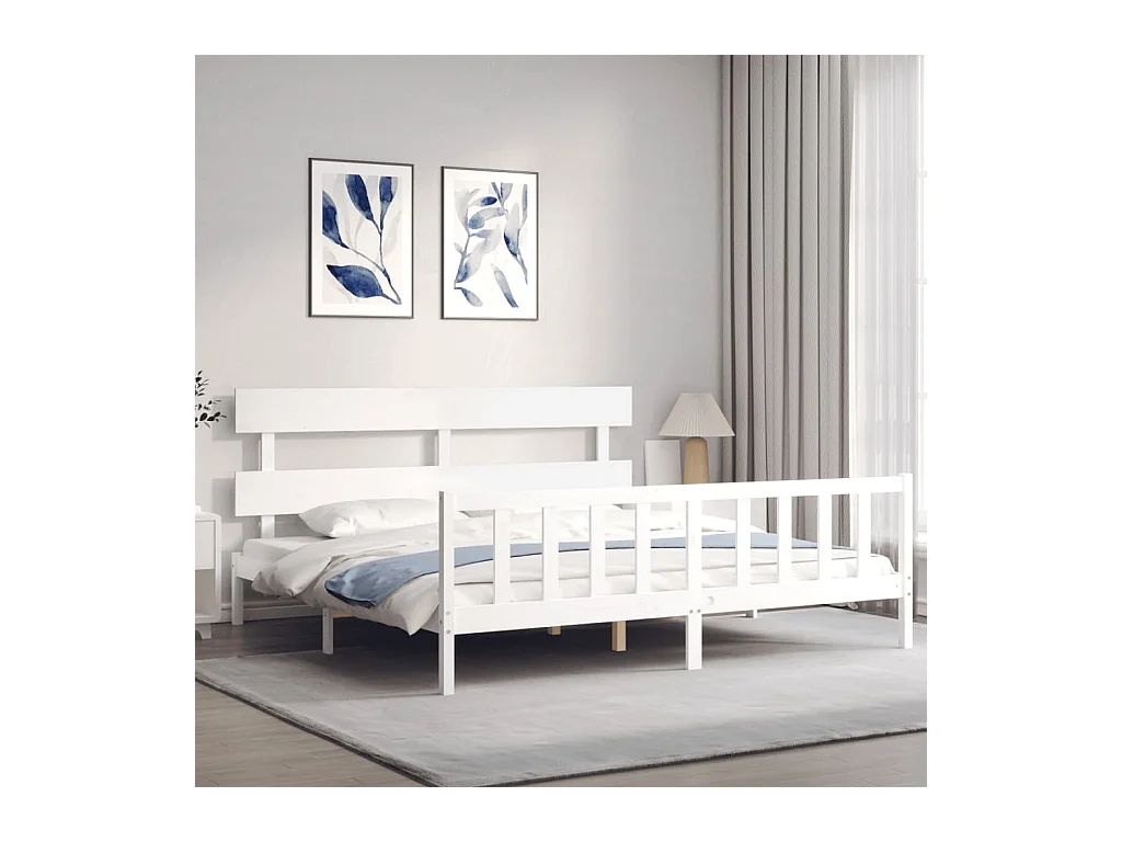 Cadre de lit sans matelas blanc 200x200 cm bois massif de pin