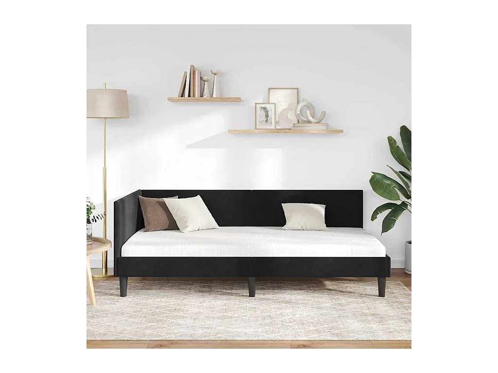 Other Eckbettgestell mit Kopfteil Schwarz 100x200 cm