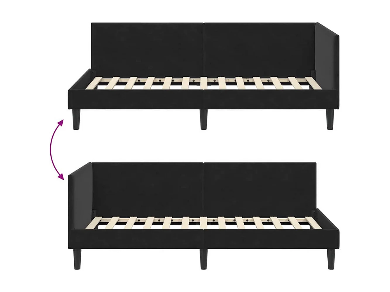 Otra estructura de cama esquinera con cabecero negro 100 x 200 cm