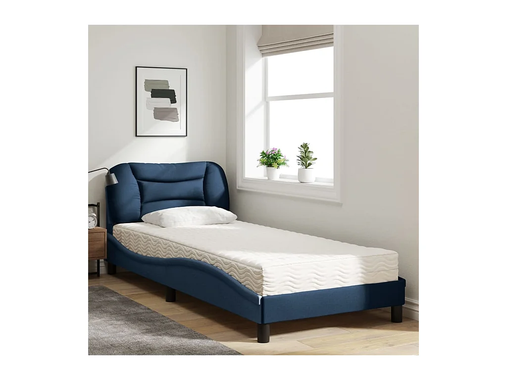 Cama con colchón de tela azul 90x200 cm
