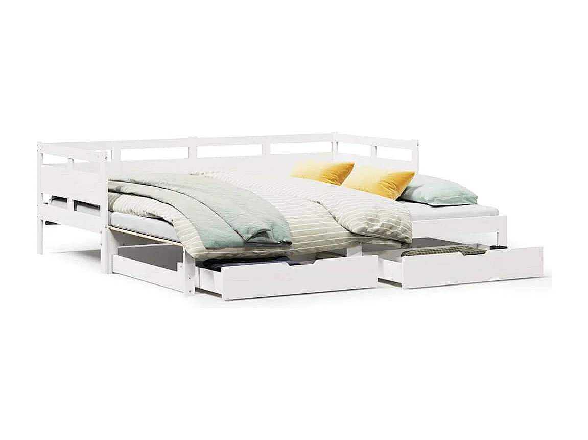 Divano letto con rotelle e cassetti senza materasso bianco 90x200cm