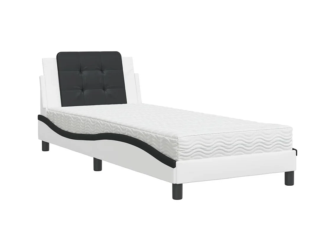 Cama con colchón blanco y negro 100x200 cm polipiel