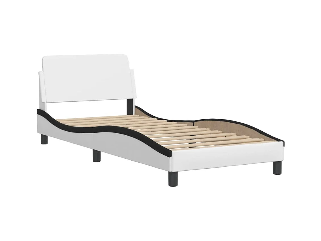 Cama con colchón blanco y negro 100x200 cm polipiel