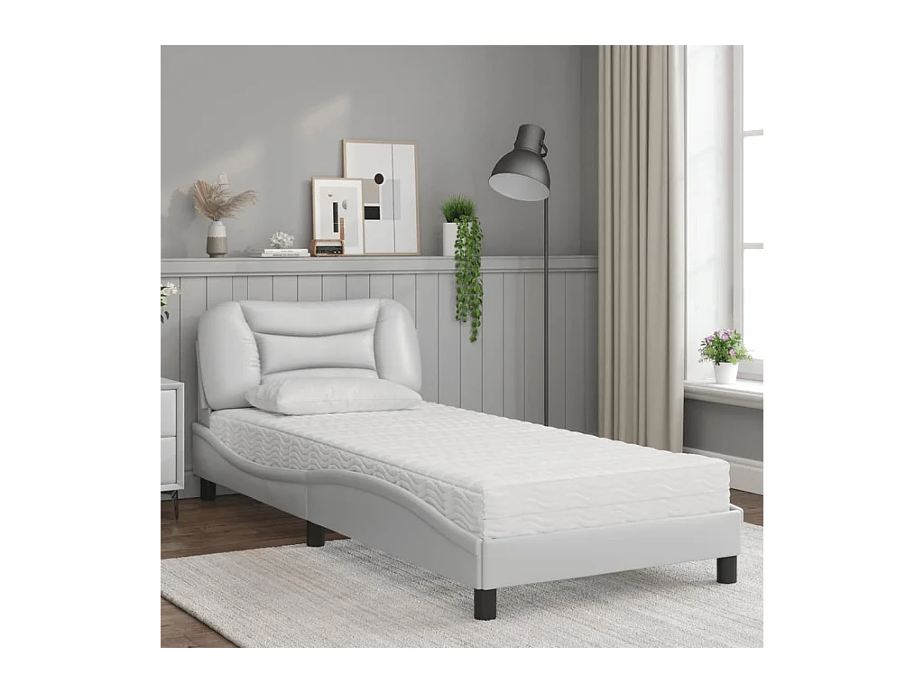 Letto con materasso bianco 90x190 cm in similpelle