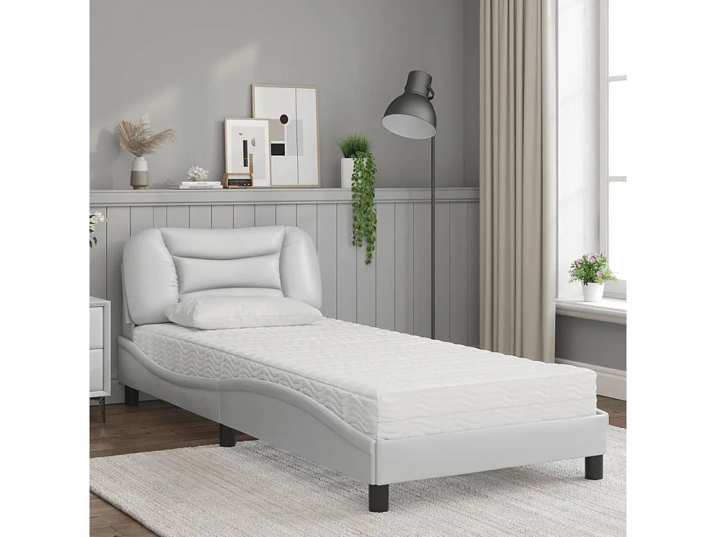 Lit avec matelas blanc 90x190 cm similicuir
