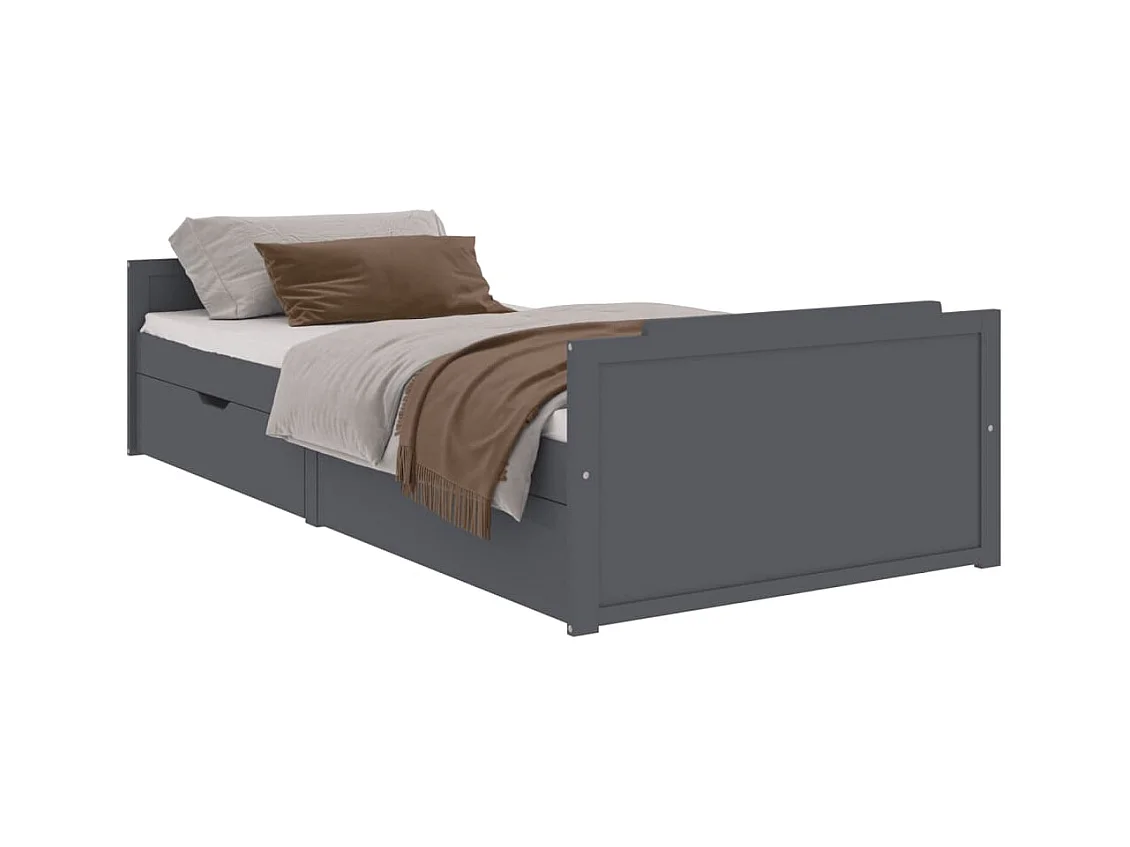 Donkergrijs bedframe zonder matras, massief grenenhout, 90x200cm